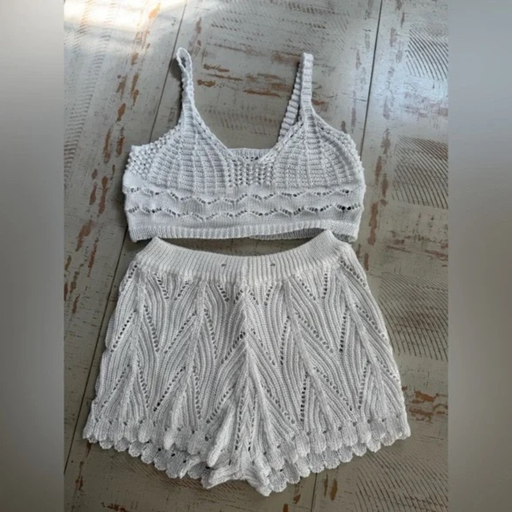 White Crochet Knit Set